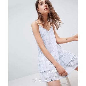 ASOS blue ruffle hem sleeveless v neck dress